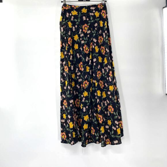 NEW T Tahari A-Line Skirt Black/Rust Floral Print Side Split Size 2 Modest Fairy - Picture 8 of 15